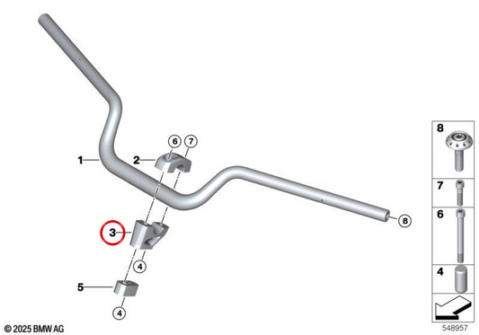 Caballete de sujeción del manillar plateado OEM 32715B3F688 para motos BMW R 12 G/S. Original BMW Motorrad.