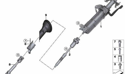 Ajuste mecánico de columna de dirección OEM 32306855520 para BMW F15 y F16. Compatible con modelos X5 y X6. Repuesto original BMW.