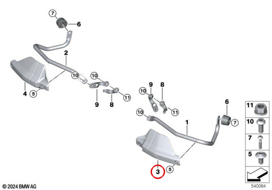 Protezione mano sinistra nera OEM 32717109411 per moto BMW F 900 GS, F 850 GS. Originale BMW Motorrad.