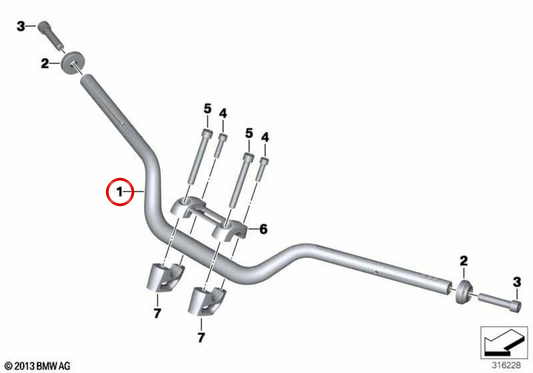 Guidon OEM 32718564172 pour BMW R nineT, R nineT Pure, R nineT Scrambler, R nineT Urban G/S. BMW Motorrad d'origine.