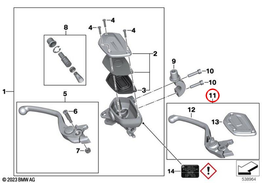 Levier de frein à main réglable Shadow OEM 32725A8DD12 pour motos BMW R nineT (KR1, KR3). BMW Motorrad d'origine.