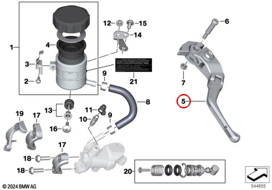 Levier de frein avant OEM 32725A99145 pour motos BMW M 1000 R, S 1000 RR, M 1000 XR... et plus. BMW Motorrad d'origine.