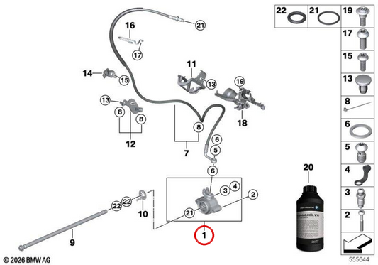Cilindro ricevitore frizione OEM 32727105744 per moto BMW R 1300 GS, R 1300 GS Adventure, R 1300 RT, R 1300 R, R 1300 RS. Originale BMW Motorrad.