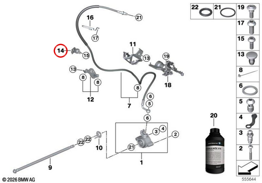 Supporto dell'azionamento della frizione OEM 32727106103 per moto BMW R 1300 GS, R 1300 GS Adventure, R 1300 RT. Originale BMW Motorrad.