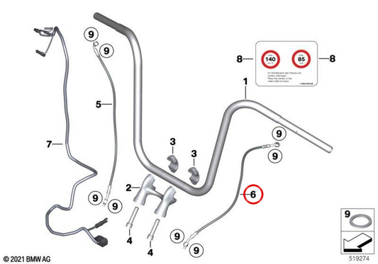 Linha de embreagem OEM 32727923465 para BMW Motorrad R 18, R 18 Classic. Originais BMW Motorrad.