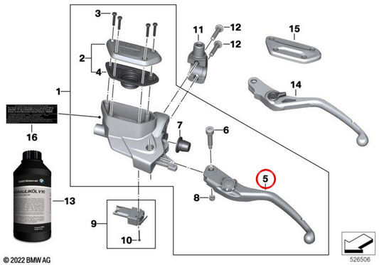 Manico della frizione OEM 32728525826 per BMW Motorrad K 1600 GT/GTL/BAMGER (KK48, KK61), R NINET (RK21), R 1200 GS (RK50), R 1250 GS (RK50). BMW MOTORAD originale.