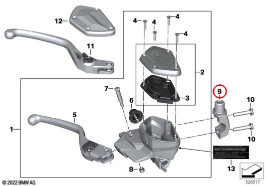 Abrazadera de sujeción derecha OEM 32728548506 para motos BMW R 1200 RT, R 1250 RT. Original BMW Motorrad.