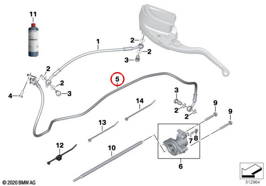 Conduit d’embrayage inférieur OEM 32729443825 pour motos BMW R 18 B et R 18 Transcontinental. Original BMW Motorrad.
