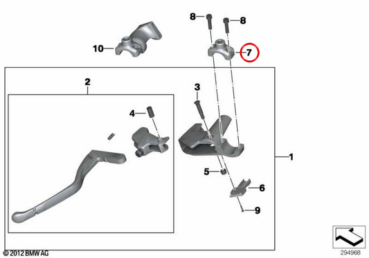 Morsetto di montaggio specchietto OEM 32729457585 per BMW Motorrad R1200GS, F800GS, K1300R... e altro ancora. BMW Motorrad originale.