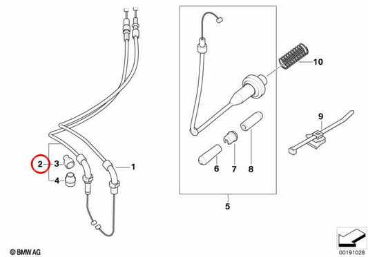 Cabo do acelerador fechador (cabo de retorno/fecho) OEM 32737684299 para motos BMW K 1200 GT (K44, 2006-2008). Original BMW Motorrad.