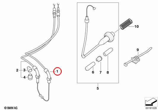 Cable de mando del acelerador abridor OEM 32737684302 para motos BMW K 1200 GT (K44, 2006-2008). Original BMW Motorrad.