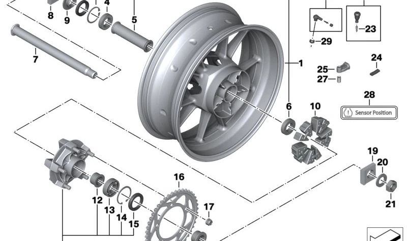Portador de cadena trasero OEM 33818549028 para motos BMW S 1000 RR (K46), S 1000 R (K47), S 1000 XR (K49). Original BMW Motorrad.