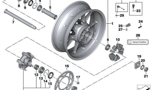 Portador de cadena trasero OEM 33818549028 para motos BMW S 1000 RR (K46), S 1000 R (K47), S 1000 XR (K49). Original BMW Motorrad.