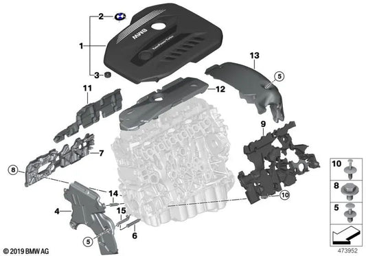Isolamento térmico da tampa do cabeçote do cilindro para BMW Série 5 G30, G30N, G31, G31N Série 7 G11, G11N, G12, G12N X5, X6, X7 (OEM 11148575721) BMW original