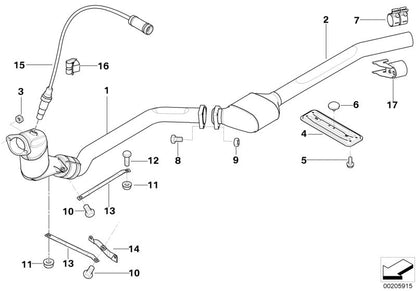 Soporte del catalizador cercano al motor OEM 18207787599 para BMW E46 318d, 318td, 320Cd. Original BMW.