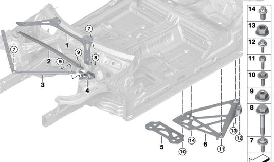 Refuerzo trasero derecho OEM 33309504174 para BMW Serie 3 {G80, G80N, G81, G81N} y Serie 4 {G82, G82N, G83, G83N}. Original BMW.