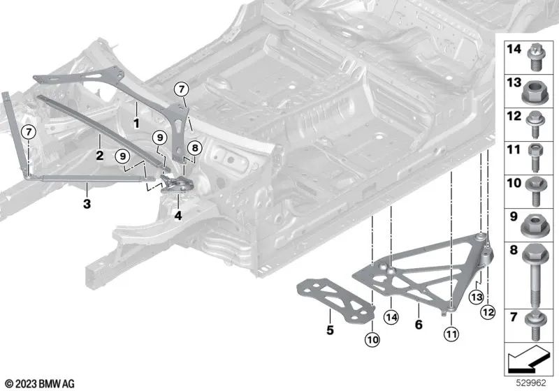 Supporto di rinforzo a destra Torreta per BMW G87, G80, G81, G82, G83 (OEM 51618076674). BMW originale.