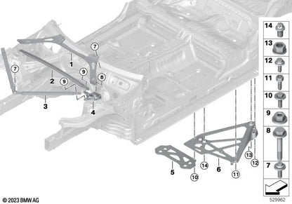 Supporto di rinforzo a destra Torreta per BMW G87, G80, G81, G82, G83 (OEM 51618076674). BMW originale.
