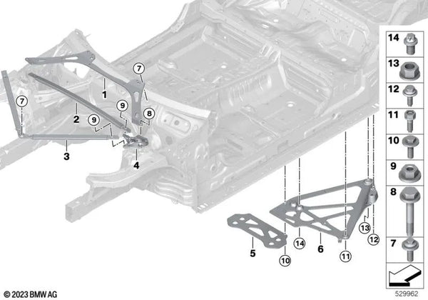 Panel de refuerzo izquierdo OEM 33309504173 para BMW G80 M3, G81 M3 Touring, G82 M4 Coupé… y más. Original BMW.
