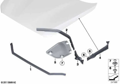 Sellado del capó delantero para BMW F20, F20N, F21, F21N Serie 2 F22, F22N, F23, F23N, F87, F87N (OEM 51767239145). Original BMW.