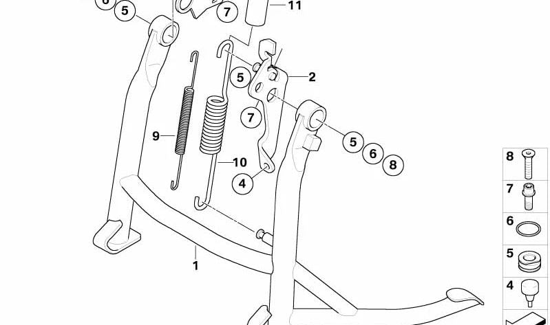 Tope derecho OEM 46527691632 para caballete central de BMW K1200GT, K1300GT. Original BMW Motorrad.