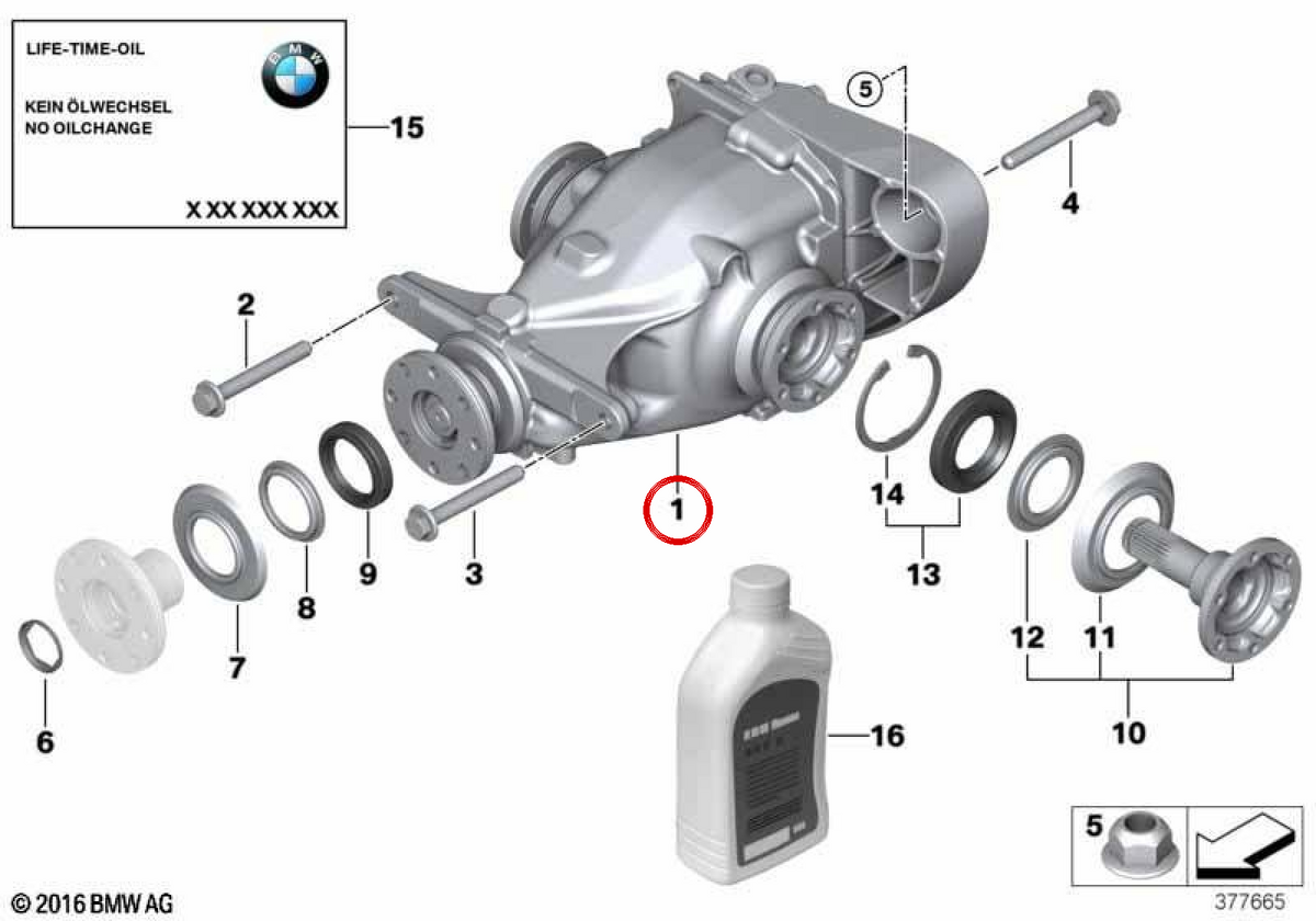 OEM rear differential 33107566179 for BMW E90, E91, E92. Original BMW.