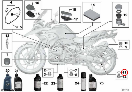 Ring o OEM 33117695219 per BMW R1200GS, K1300S, C650GT ... e altro. BMW MOTORAD originale.