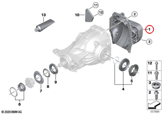 Coperchio differenziale posteriore OEM 33118840241 per BMW Serie 5 G60, G61 e Serie 7 G70. BMW originale.
