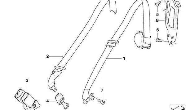 Cinturón de seguridad trasero derecho OEM 72117171182 para BMW E70 X5 (Todos los modelos compatibles). Original BMW.