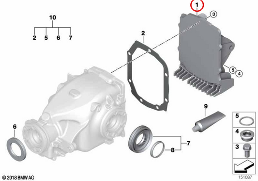 Tapa del diferencial trasero OEM 33127531407 para BMW Z4 E85. Pieza original BMW.