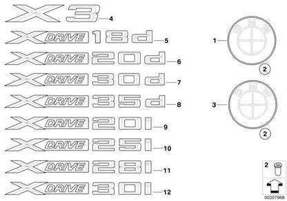 Emblema / Logo Trasero/portón/maletero Bmw X3 E83. Original Recambios