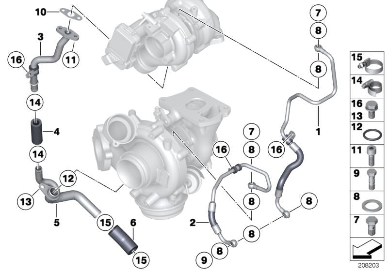 Tubería de retorno de aceite OEM 11428508039 para BMW F30, F31, F34, F32, F33, F36, F07, F10, F11, F06, F12, F13, F01, F25, F26, F15, F16. Original BMW.