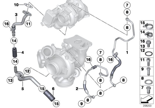 Tubería de retorno de aceite OEM 11428508039 para BMW F30, F31, F34, F32, F33, F36, F07, F10, F11, F06, F12, F13, F01, F25, F26, F15, F16. Original BMW.