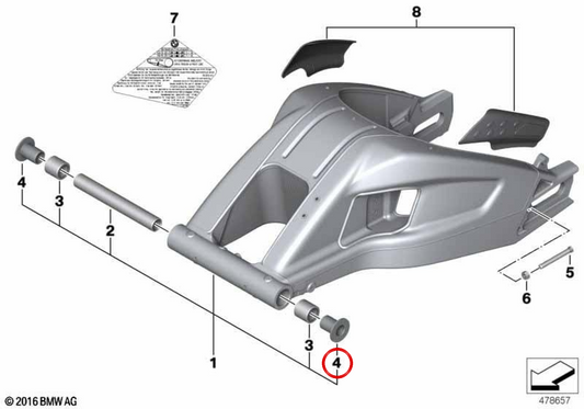 Bucha de rolamento traseiro OEM 33177718530 para motocicletas BMW K42 HP4, K46 S 1000 RR, K63 S 1000 R... e muito mais. Originais BMW Motorrad.