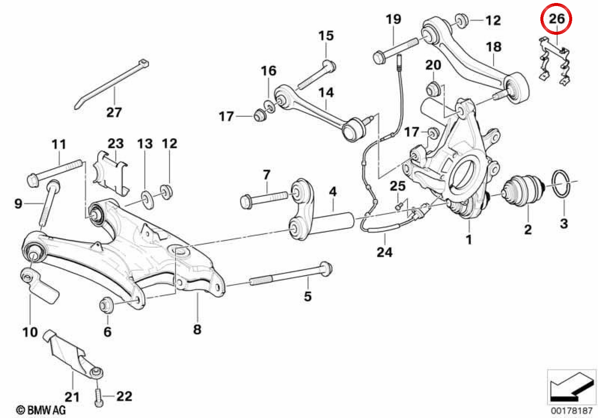 Soporte Sensor de Impulso ABS derecho para BMW E39, E60, E63, E64, E65 (OEM 33181182958). Original BMW.