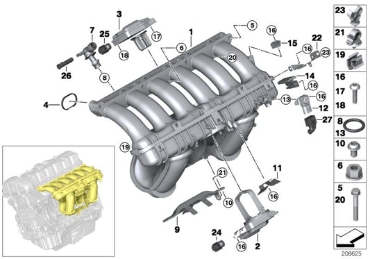 Sensor de presión diferencial OEM 13628657300 para BMW E81, E82, E87, E88, E46, E90, E91, E92, E93, E60, E61, F10, F11, E63, E64, E65, E66, F01, F02, E84, E83, F25, E53, E70, E85, E86, E89, F60. Original BMW.