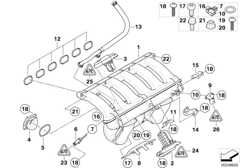 Aislante de colector de admisión OEM 11617580948 para BMW E90, E91, E92, E93, E60, E61, F10, F11, E63, E64. Original BMW.
