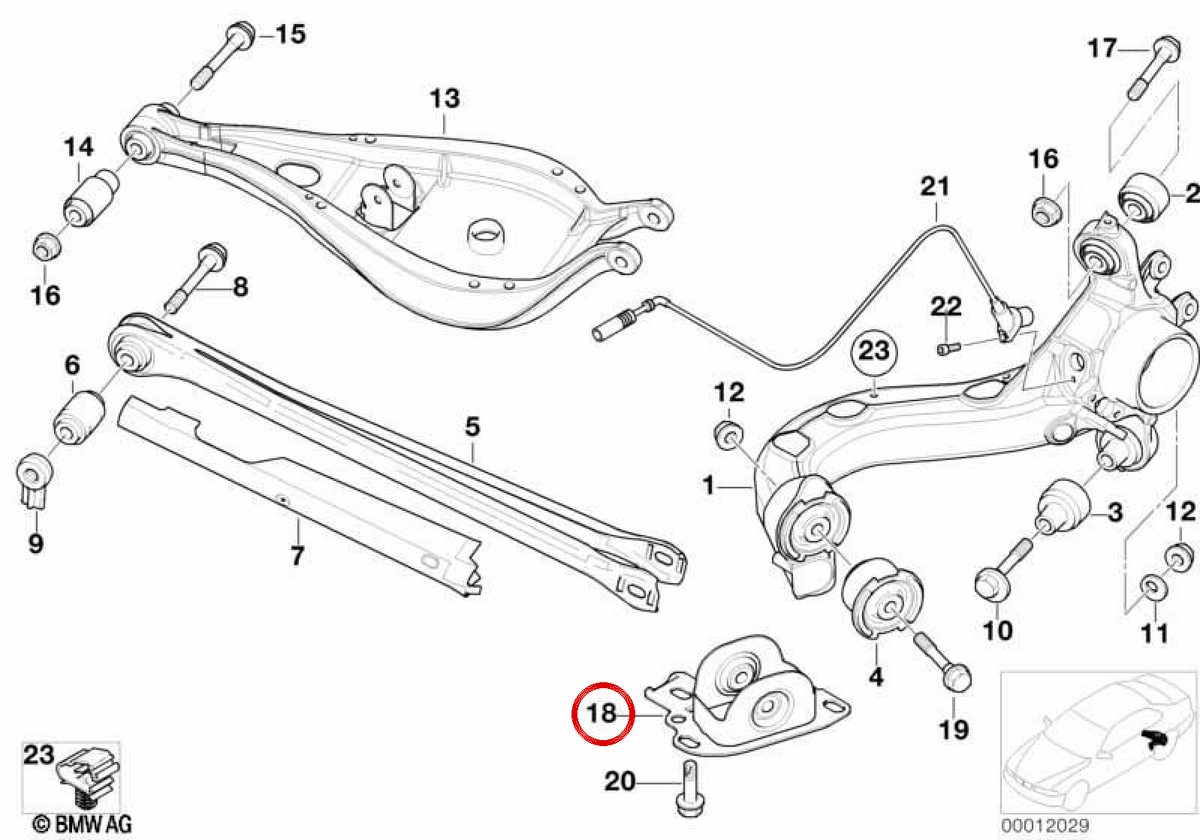 Suporte de rolamento esquerdo OEM 33303411877 para BMW E36, E46, E83, E85, E86, E89. BMW genuíno.