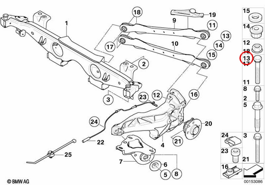 Vite esagonale con lavatrice posteriore OEM 3330677636 per Mini R53 Cooper S JCW GP. Mini originale.
