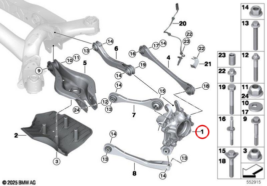 Mangueta trasera izquierda OEM 33306879523 para BMW G22 y G23 (420d, 420i con tracción trasera o xDrive, automáticos o manuales, fabricados entre 2020 y 2024). Original BMW.