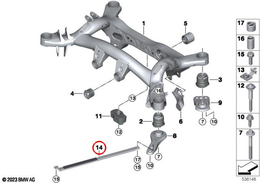 OEM rear torsion bar 33306883286 for BMW G21, G22, G20, G23, G26, G28, G80, G81. Original BMW spare.