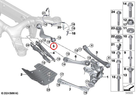 Suspensionsarm mit Silentblock Links OEM 33306886913 für BMW G01, G02. Original BMW.