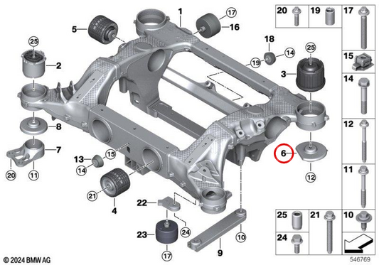 Batente de suporte direito OEM 33306895246 para BMW G60, G68, G70. BMW genuíno.