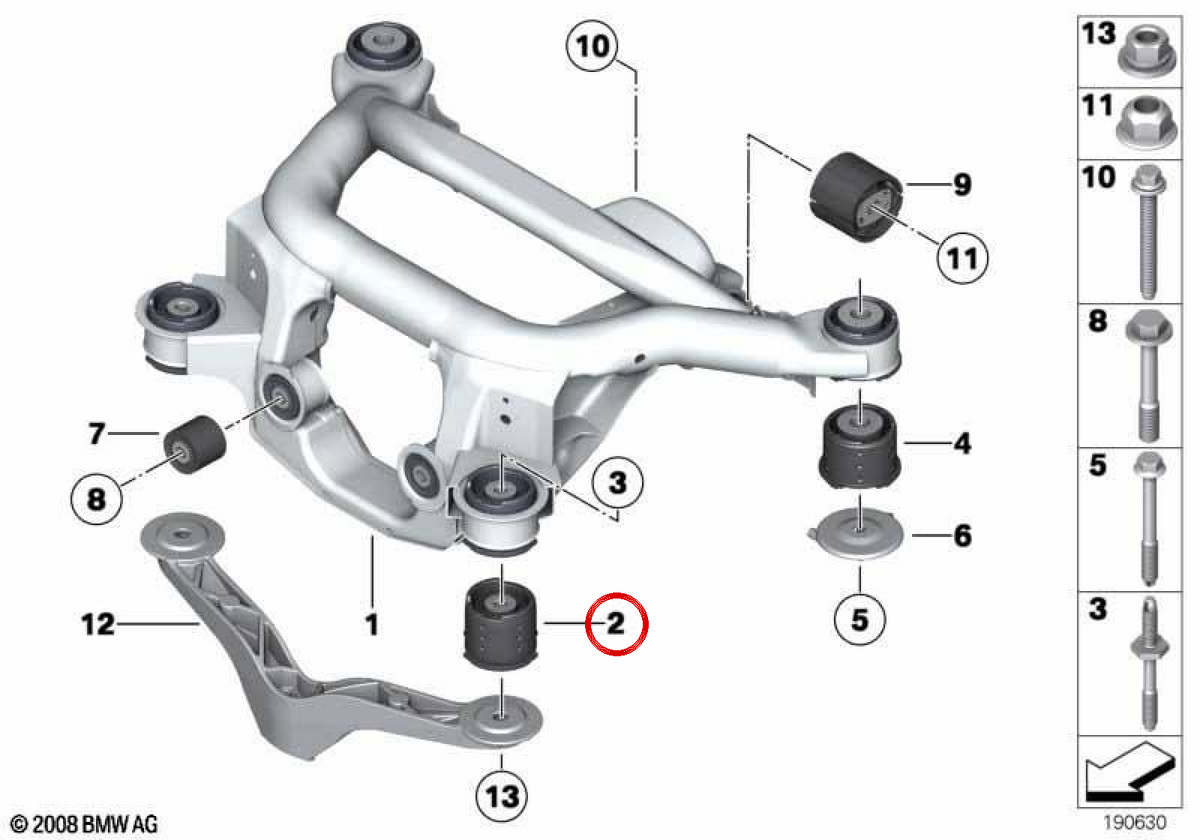 Silentblock Silentblock sinistra OEM 33316770815 per BMW E85, E86, E89. BMW originale.