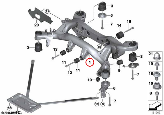 Estructura trasera eje trasero OEM 33316782158 para BMW X1 E84. Soporte original del conjunto trasero. Repuesto original BMW.