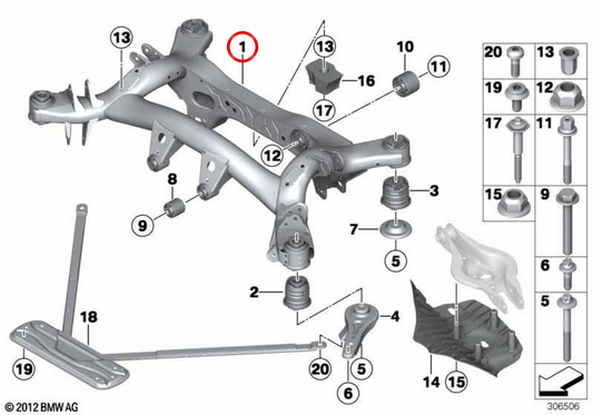 OEM Hecksubchassis 33316792505 für BMW F20, F21, F22, F23, F30, F31, F32, F33. Original BMW.
