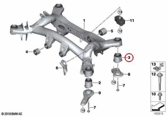 OEM 33316876240 Supporto di blocco silenzioso posteriore per BMW G42, G29. BMW originale.