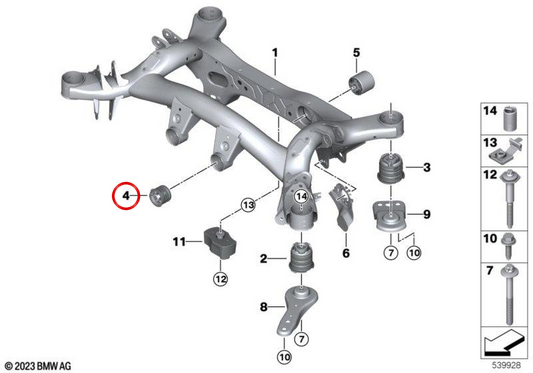 SILELENTBLOCK arrière OEM 33316877261 pour BMW G20, G20N, G21, G28N, G22, G22N, G23N, G26, G26N, G29. Pièce BMW originale.