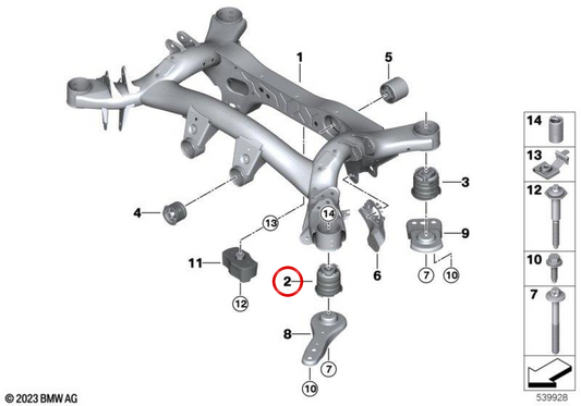 Suporte de borracha frontal OEM 33318838487 para BMW G42, G20, G21, G28, G22, G23, G26. BMW genuíno.
