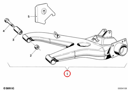 Links hinterer Suspensionsarm OEM 33321119599 für BMW E21. Original BMW.